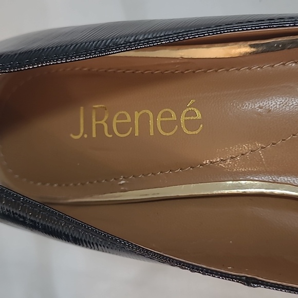 JRenee Black Braidy Crinkle Patent Leather Dress Pumps Size 7M Gold Accent Heel - Picture 5 of 10